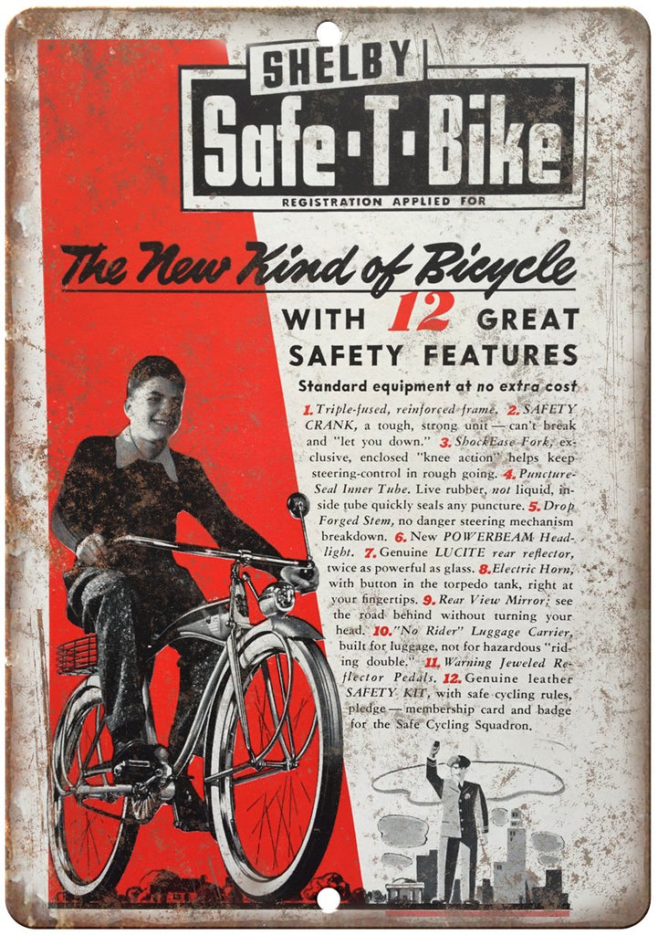 Shelby Safe T Bike Bicycle Vintage Ad Metal Sign