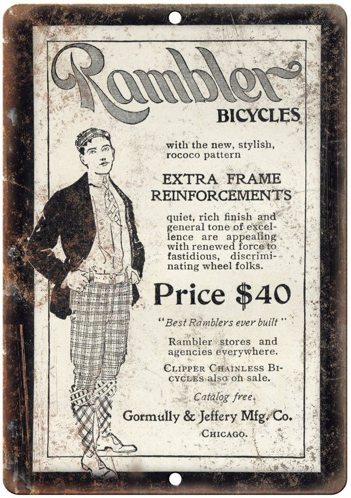 Rambler Bicycles Chicago Vintage Ad Metal Sign