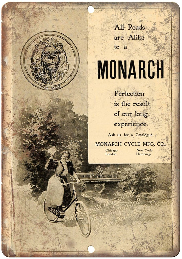 Monarch Bicycles Cycle Mfg Vintage Ad Metal Sign