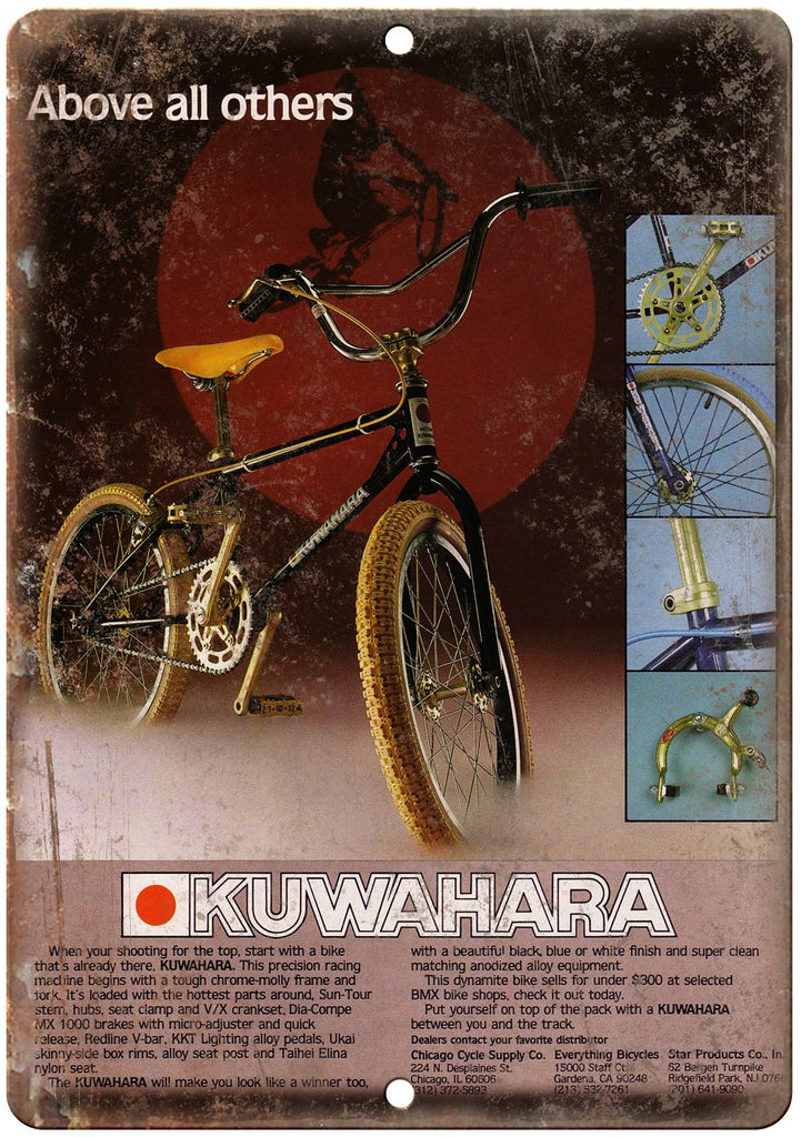 Kuwahara BMX Racing Vintage Bicycle Ad Metal Sign