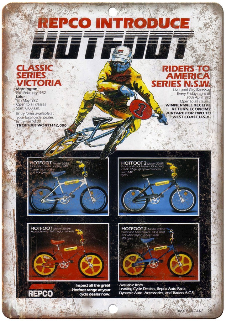 Repco Hotfoot BMX Mag Wheel Metal Sign
