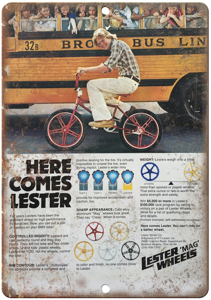 Lester MAG Wheels Vintage BMX Racing Ad Metal Sign