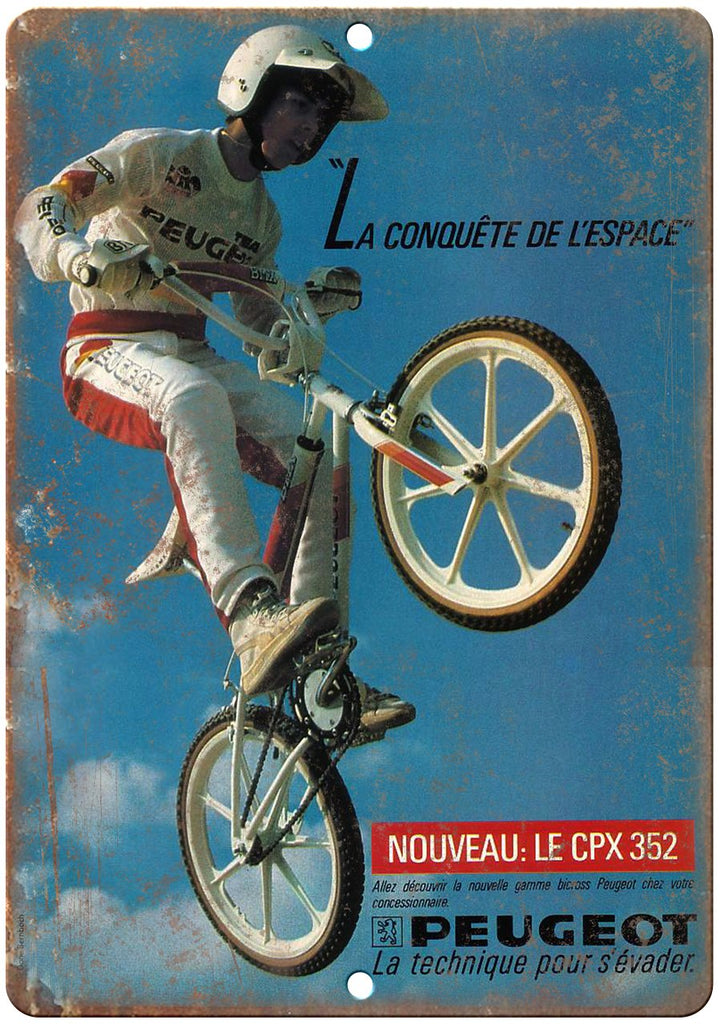 Peugeot BMX Bicycle Racing Freestyle Ad Metal Sign