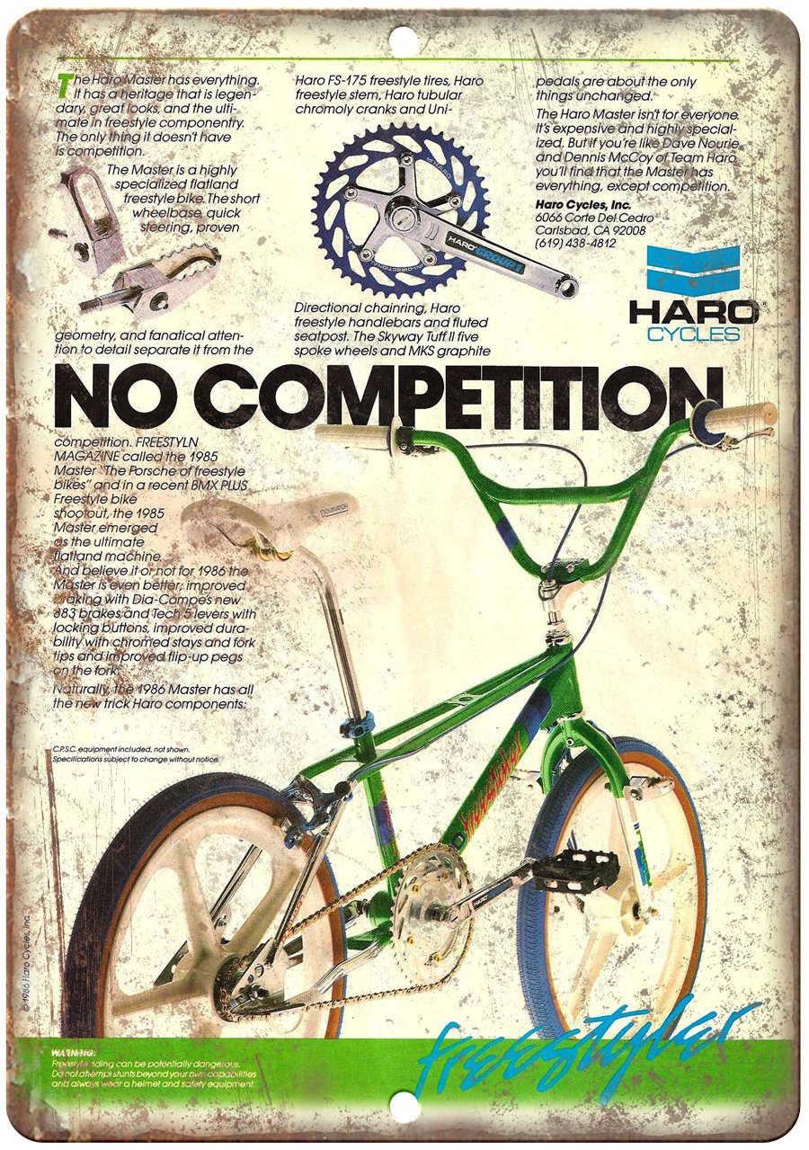 1985 Haro Master Freestyle BMX Bicycle Ad Metal Sign | Rusty Walls ...