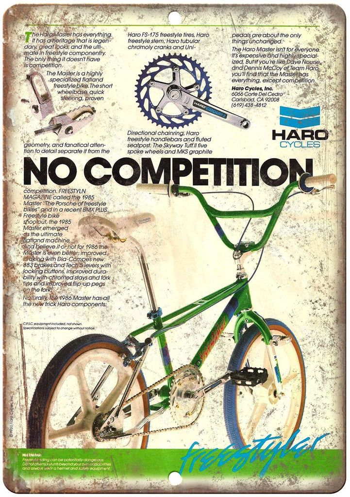 1985 Haro Master Freestyle BMX Bicycle Ad Metal Sign