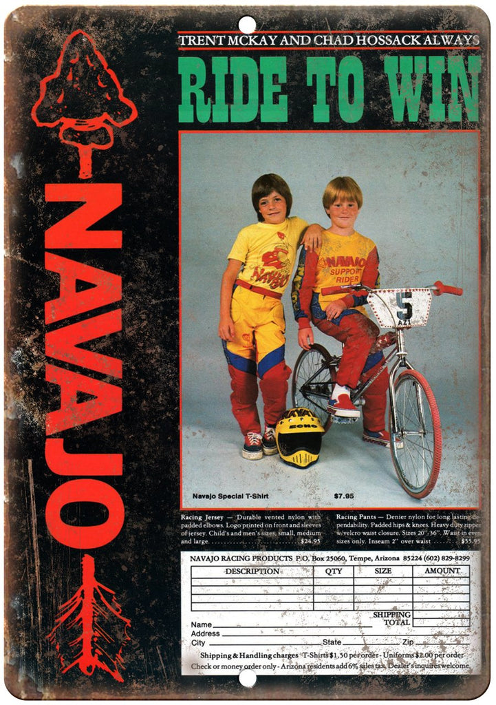 Navajo BMX Racing Jersey Vintage Ad Metal Sign