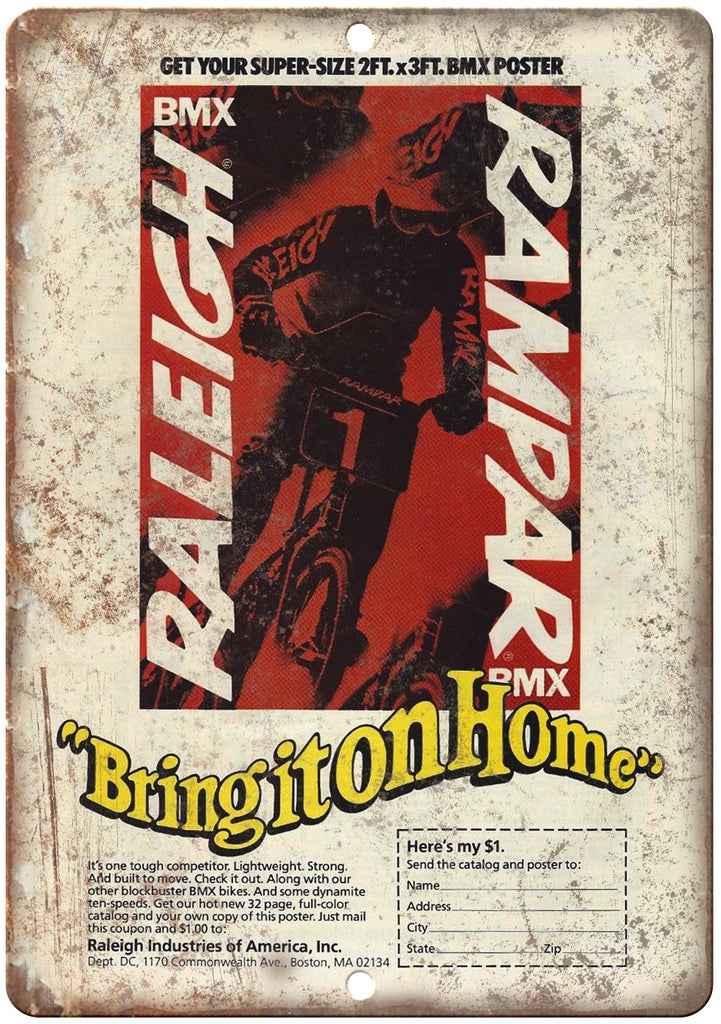 Raleigh BMX Vintage Bicycle Racing Ad Metal Sign