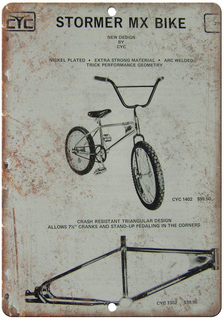 Stormer MX Bicycle BMX Frame Vintage Ad Metal Sign
