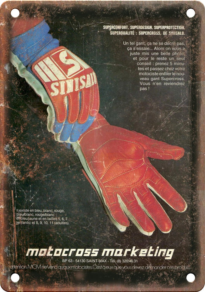Vintage Motocross BMX Glove Magazine Ad Metal Sign