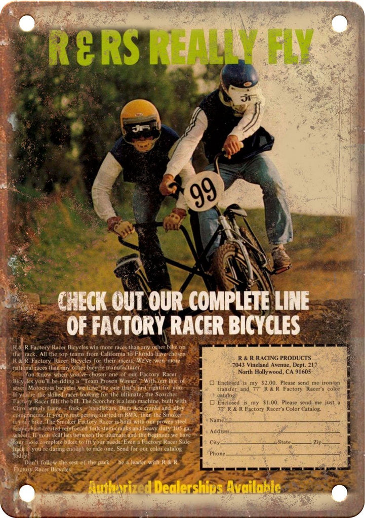 R&R Factory Race BMX Bike Ad Metal Sign