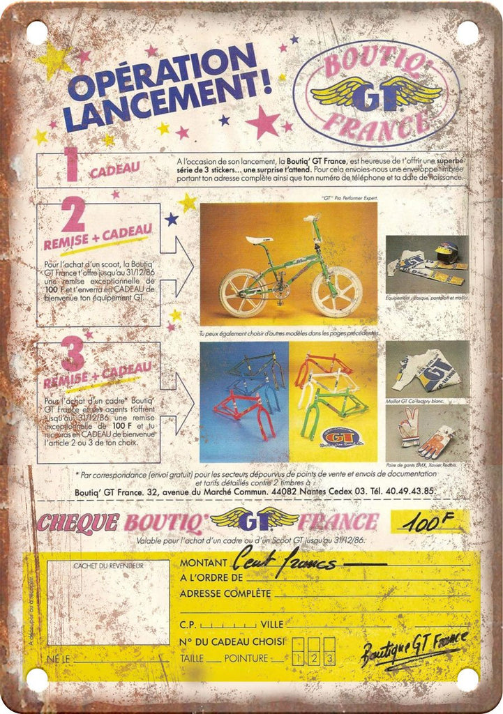 GT BMX Rare French Bike Ad Metal Sign