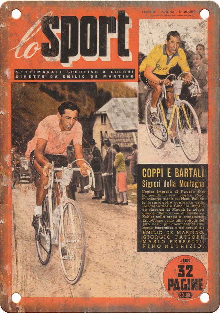 Vintage European Cycling Coppi E Bartali Reproduction Metal Sign
