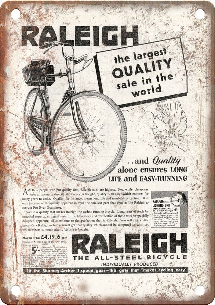 Vintage European Cycling Raleigh Ad Reproduction Metal Sign