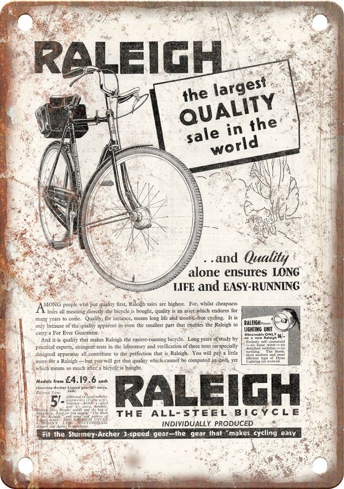 Vintage European Cycling Raleigh Ad Reproduction Metal Sign | Rusty ...