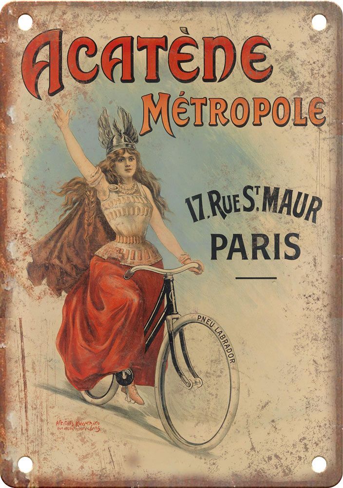 Vintage Cycling Poster Acatene Paris Reproduction Metal Sign