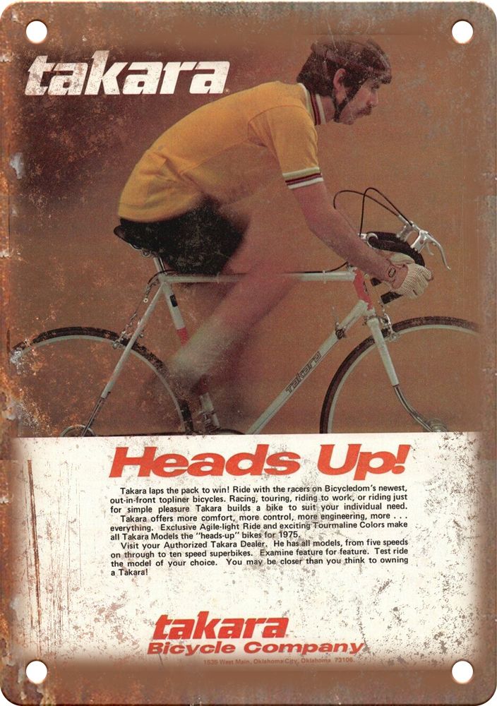 Vintage Takara Cycling Magazine Ad Reproduction Metal Sign