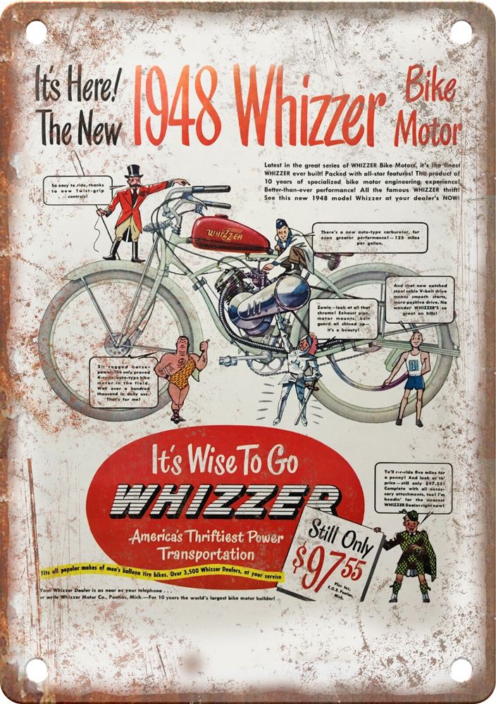 Vintage Whizzer Cycling Magazine Ad Reproduction Metal Sign