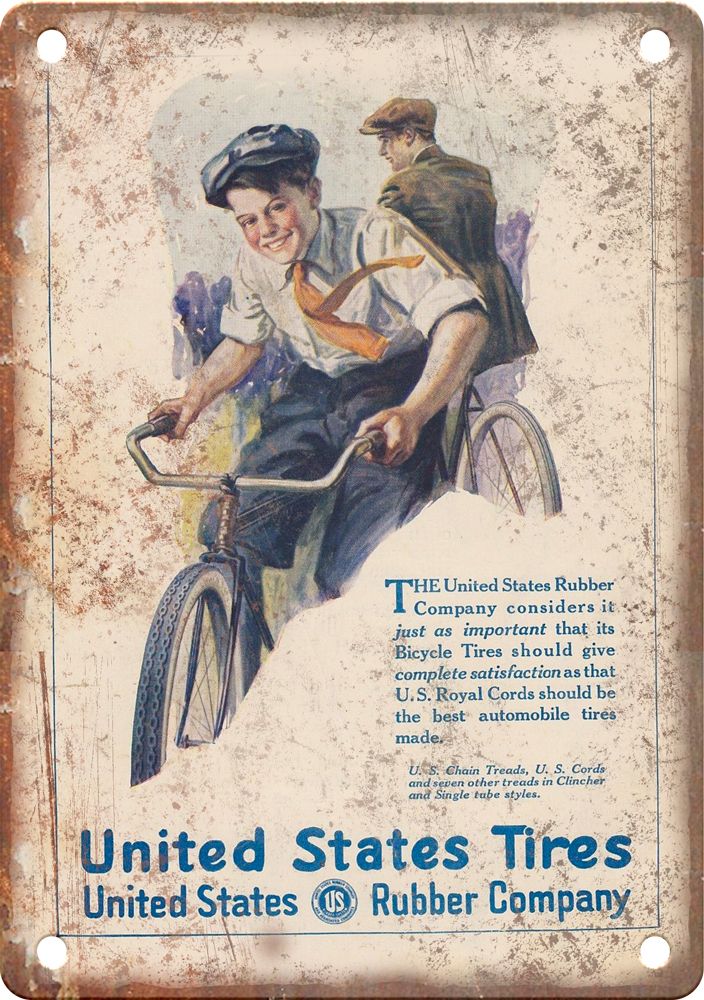 Vintage United States Tire Cycling Ad Reproduction Metal Sign