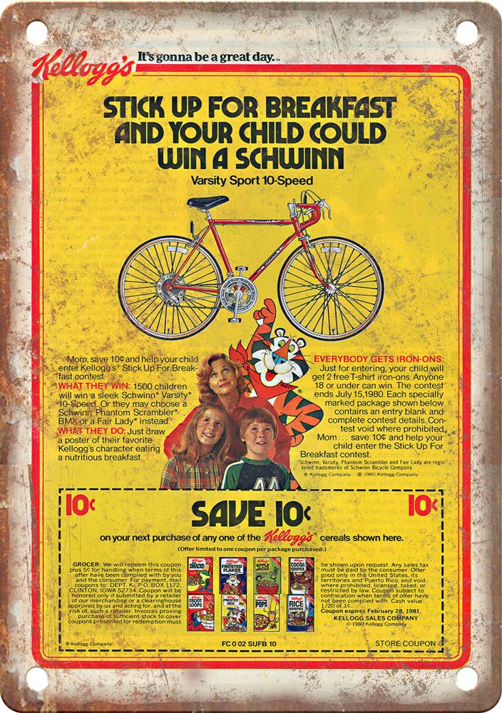 Vintage Kellog's Cycling Magazine Ad Reproduction Metal Sign