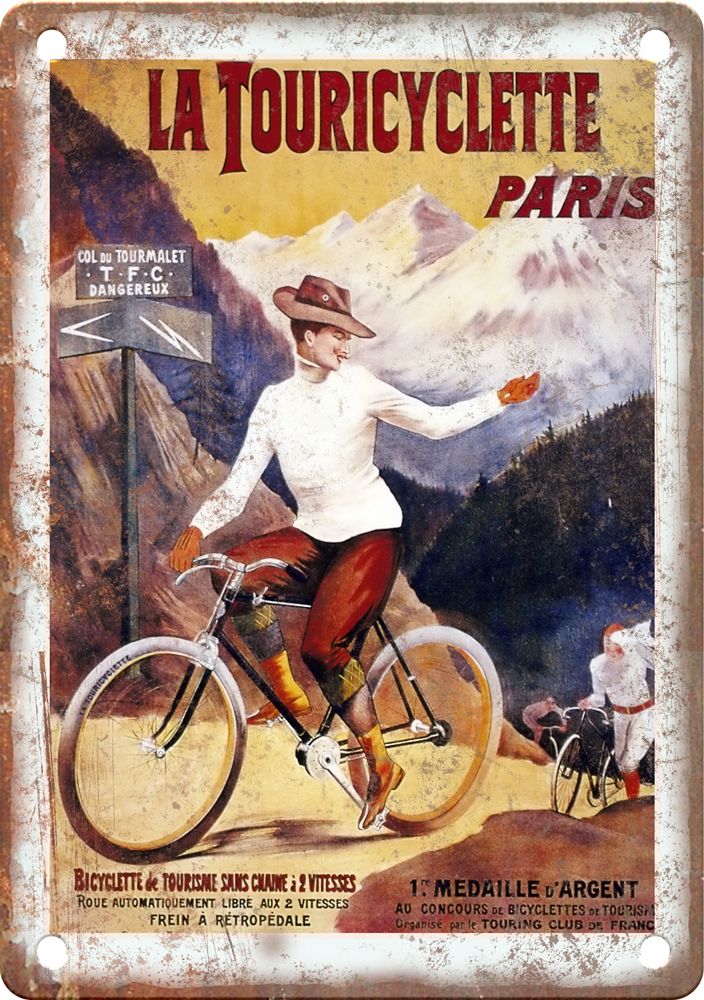 Vintage La Touricyclette Paris Cycling Reproduction Metal Sign