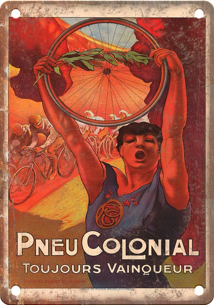 Vintage Pneu Colonial Cycling Poster Reproduction Metal Sign