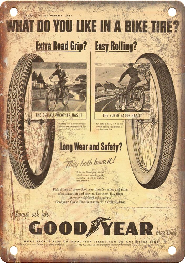 Vintage Good Year Tire Cycling Ad Reproduction Metal Sign
