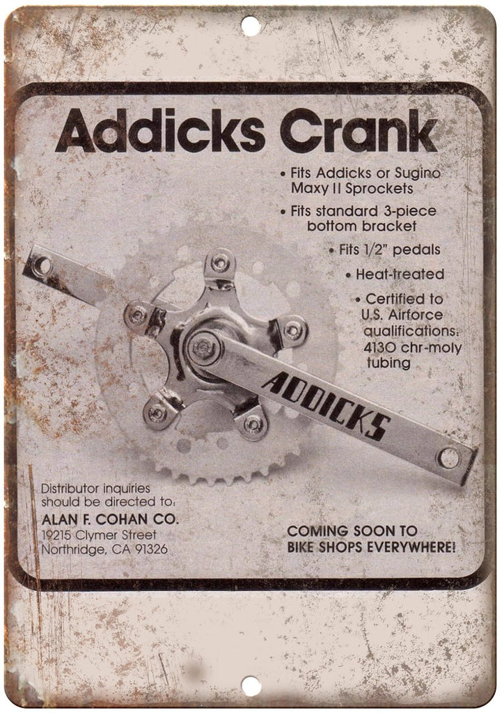 Addicks Cranks BMX Ad Metal Sign