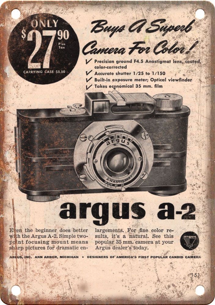 Vintage Argus Film Camera Ad Retro Look Reproduction Metal Sign
