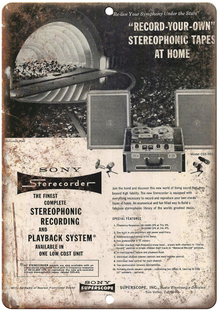 Sony Superscope Sterecorder Vintage Ad Metal Sign