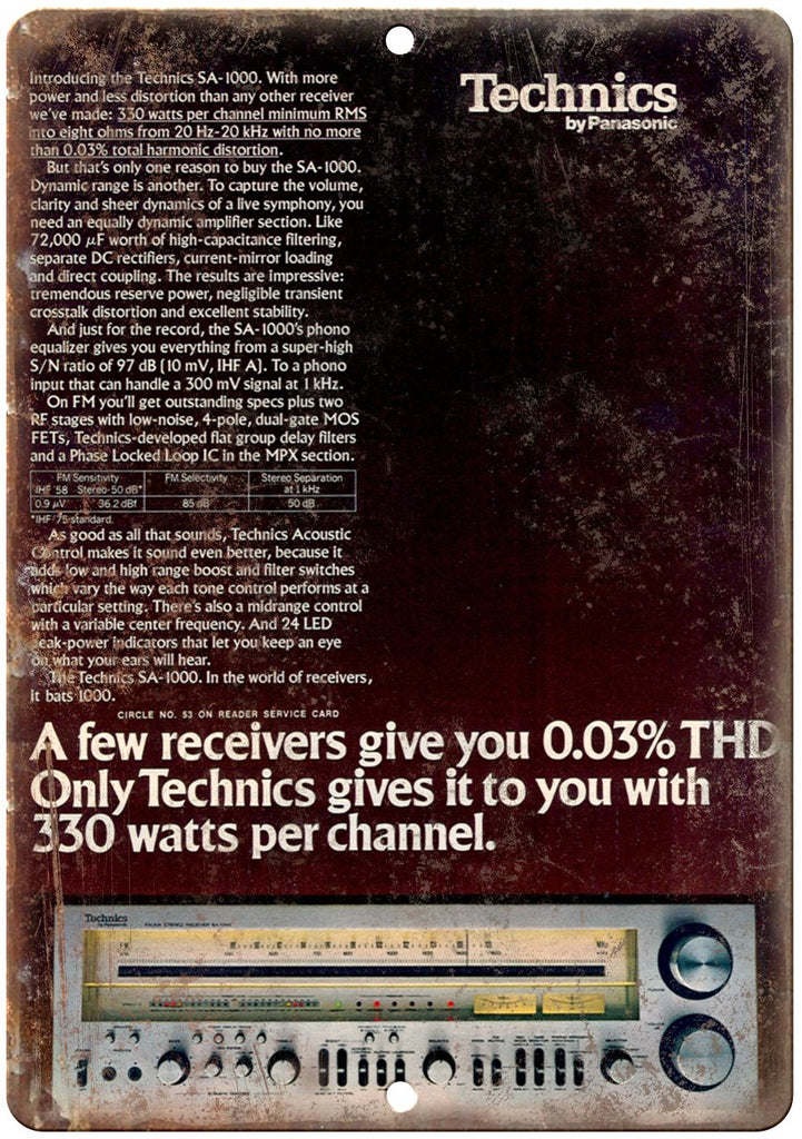 Technics Stereo Receivers Vintage Ad Metal Sign
