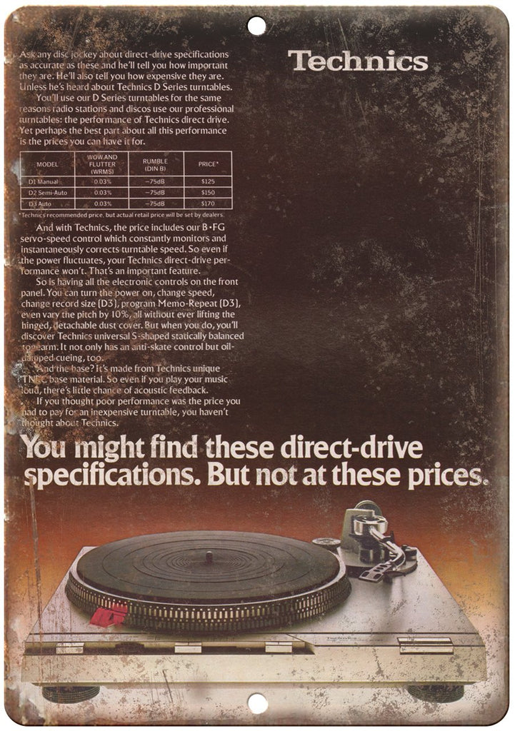 Technics D1 Vintage Turntable Ad Metal Sign