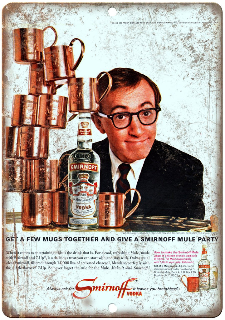 Smirnoff Vodka Woody Allen Liquor Ad Metal Sign