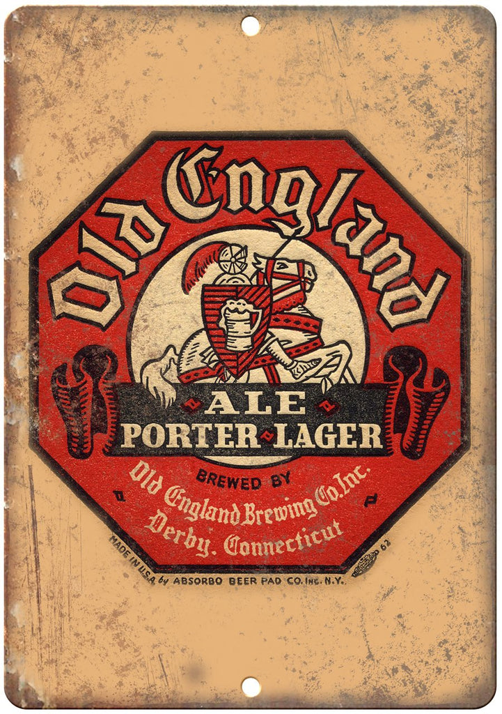 Old England Ale Porter Lager Derby Connecticut Metal Sign