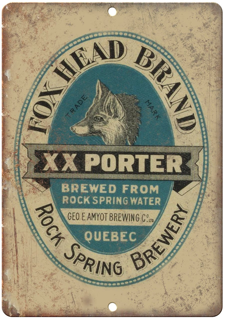 Fox Head Brand XX Porter Brewery Metal Sign