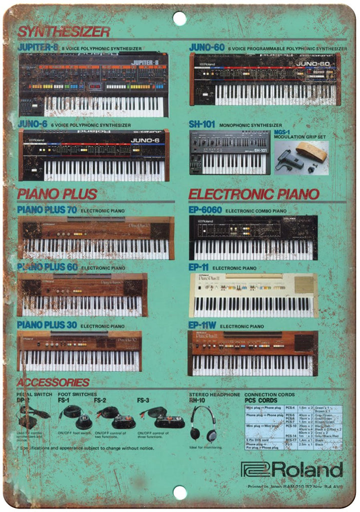 Roland Synthesizer Keyboard Instrument Vintage Ad Metal Sign