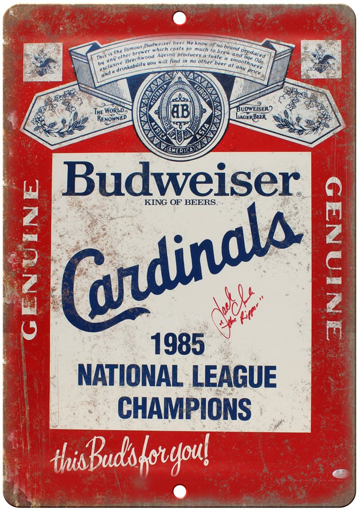 1985 Budweiser Cardinals Baseball Metal Sign