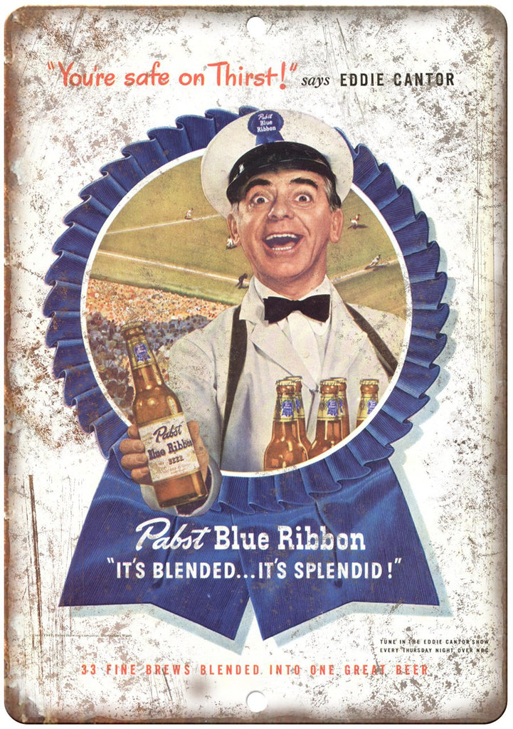 Pabst Blue Ribbon Eddie Cantor Breweriana Metal Sign