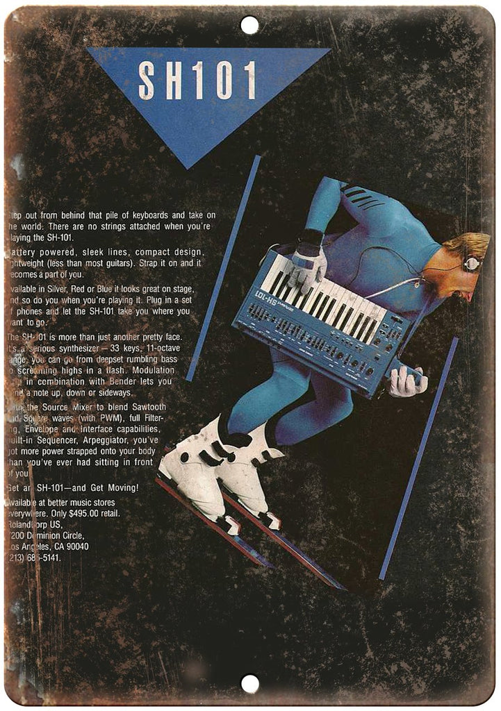 SH101 Synthesizer Keyboard Vintage Ad Metal Sign