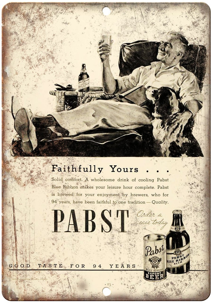 Pabst Blue Ribbon Vintage Beer Ad Metal Sign