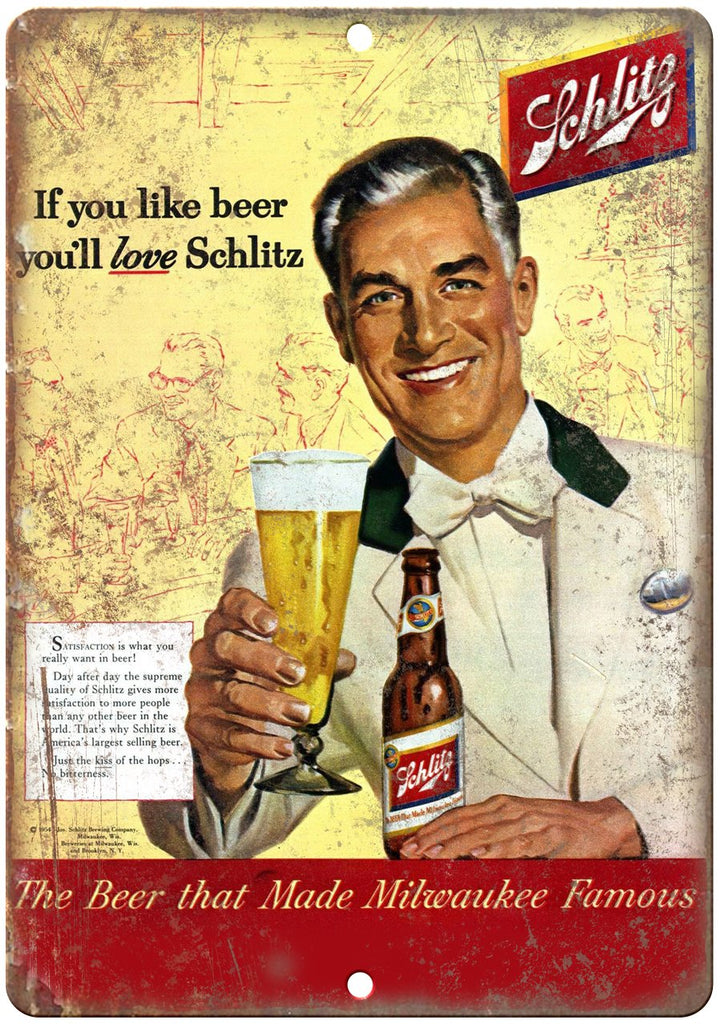 Schlitz Beer Milwaukee Vintage Ad Metal Sign