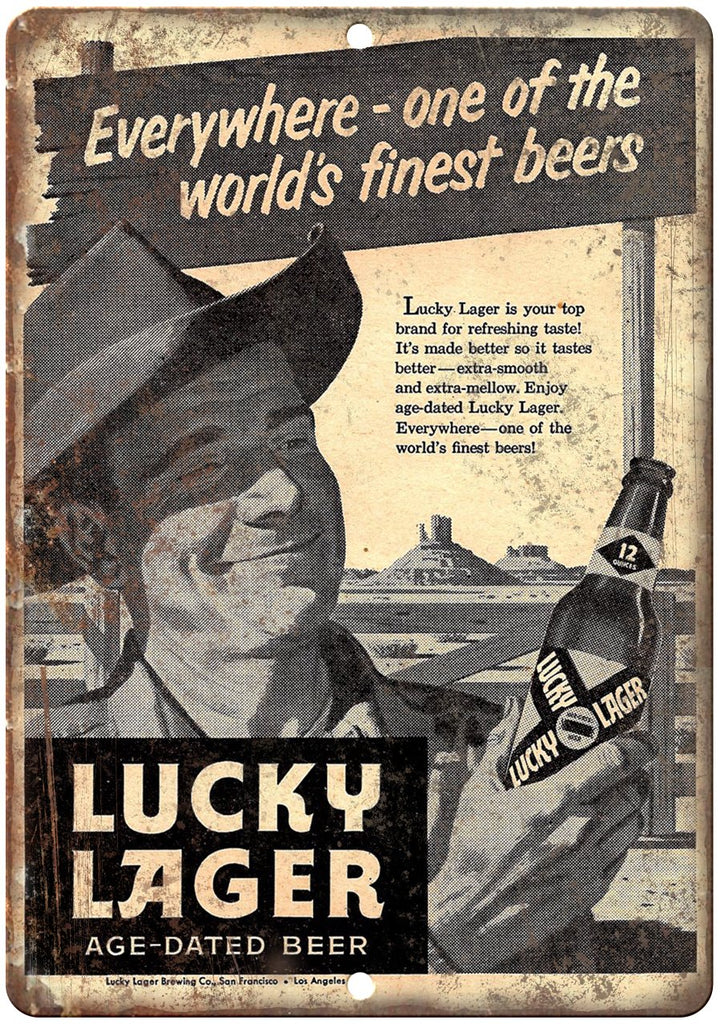 Lucky Lager Vintage Beer Ad Metal Sign