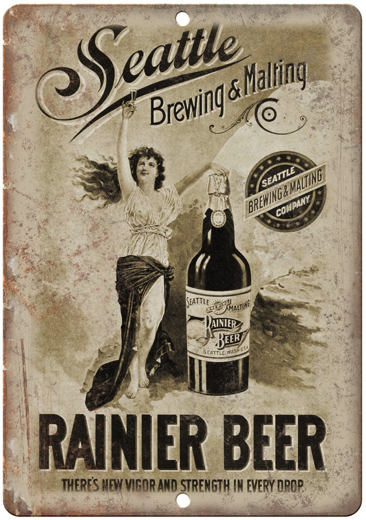 Seattle Brewing & Malting Rainier Beer Metal Sign