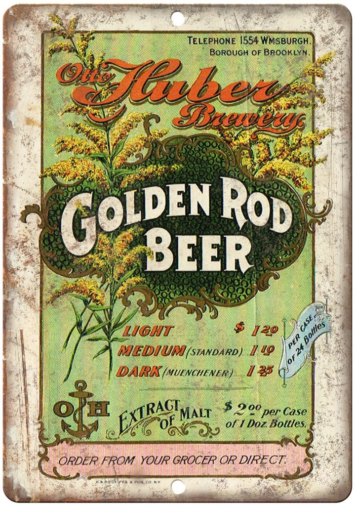Golden Rod Beer Otto Huber Brewery Metal Sign