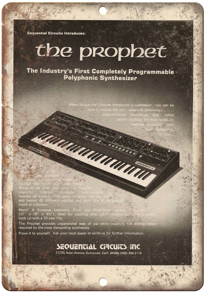 Sequential Circuits Prophet Synthesizer Keyboard Vintage Ad Metal Sign