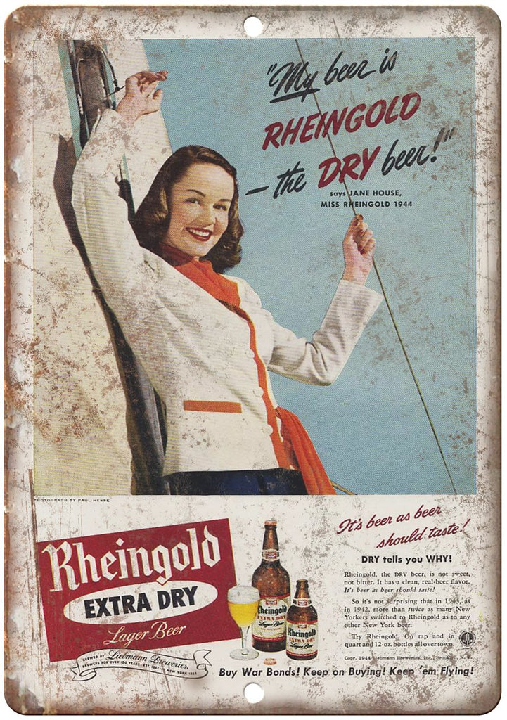 1944 Rheingold Extra Dry Jane House Ad Metal Sign