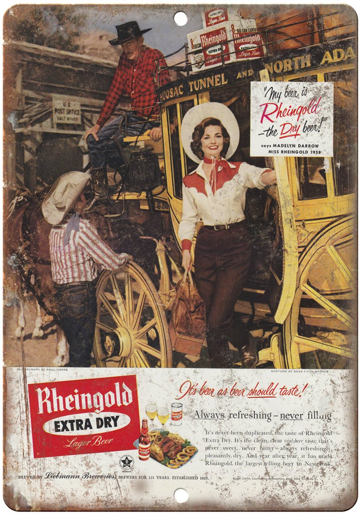 1958 Madelyn Darrow Miss Rheingold Beer Ad Metal Sign