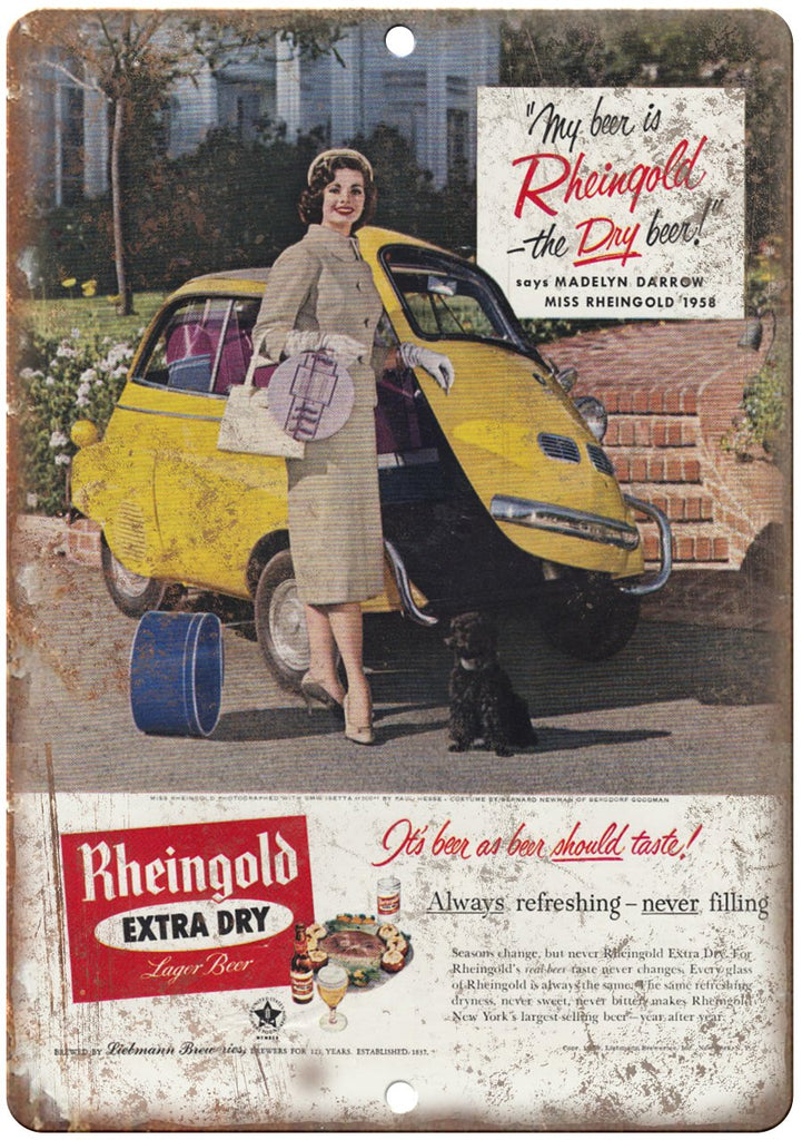 1958 Madelyn Darrow Rheingold Beer Metal Sign