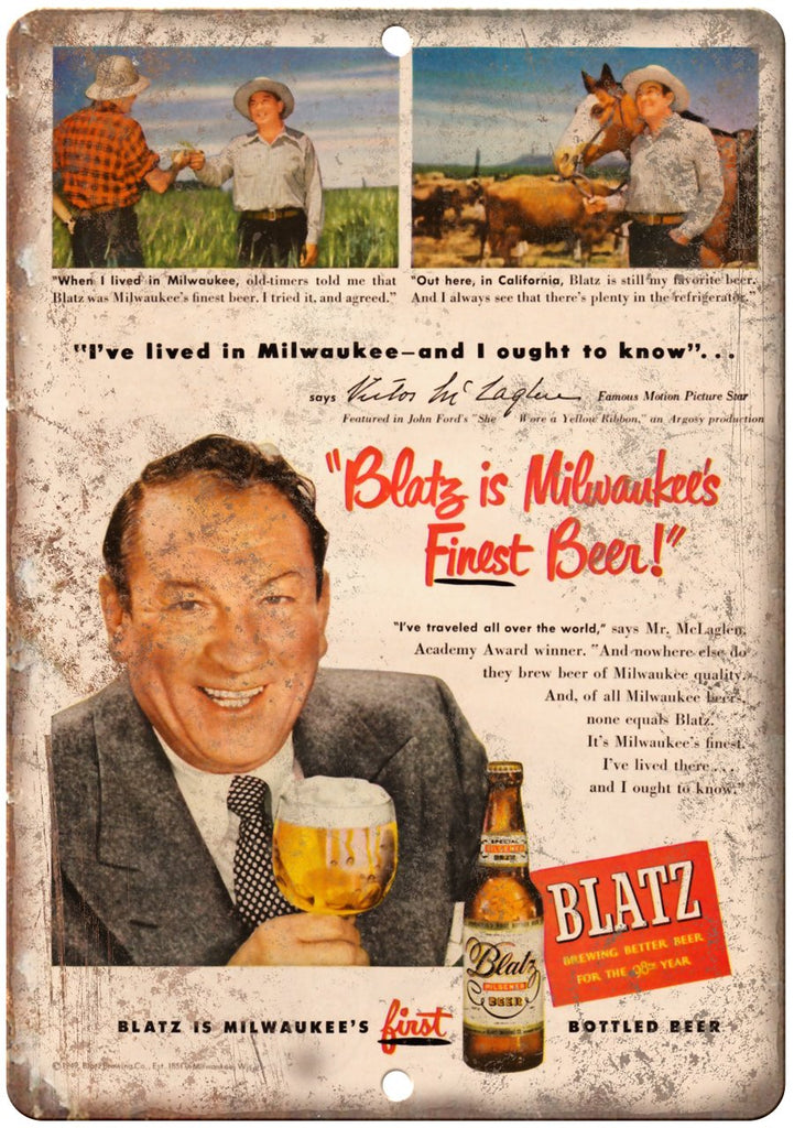 McLaglen Blatz Vintage Beer Metal Sign