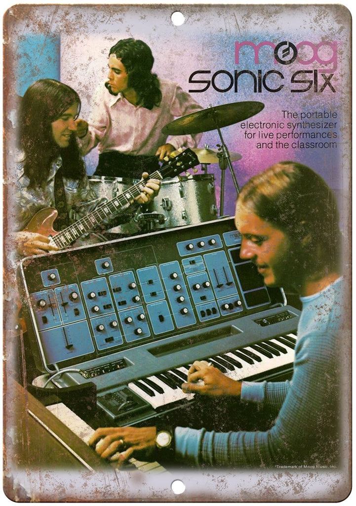 Moog Sonic Six Synthesizer Keyboard Vintage Ad Metal Sign