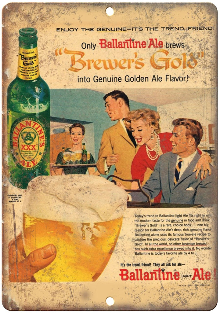 Ballantine Ale Brewer's Gold Beer Metal Sign